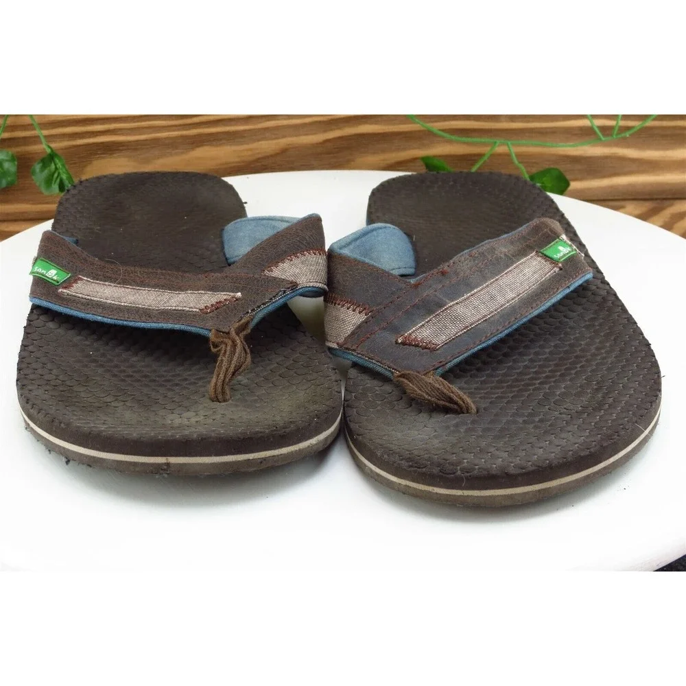 Sanuk Size 9 M Brown Flip‎ Flop Leather Men Shoes